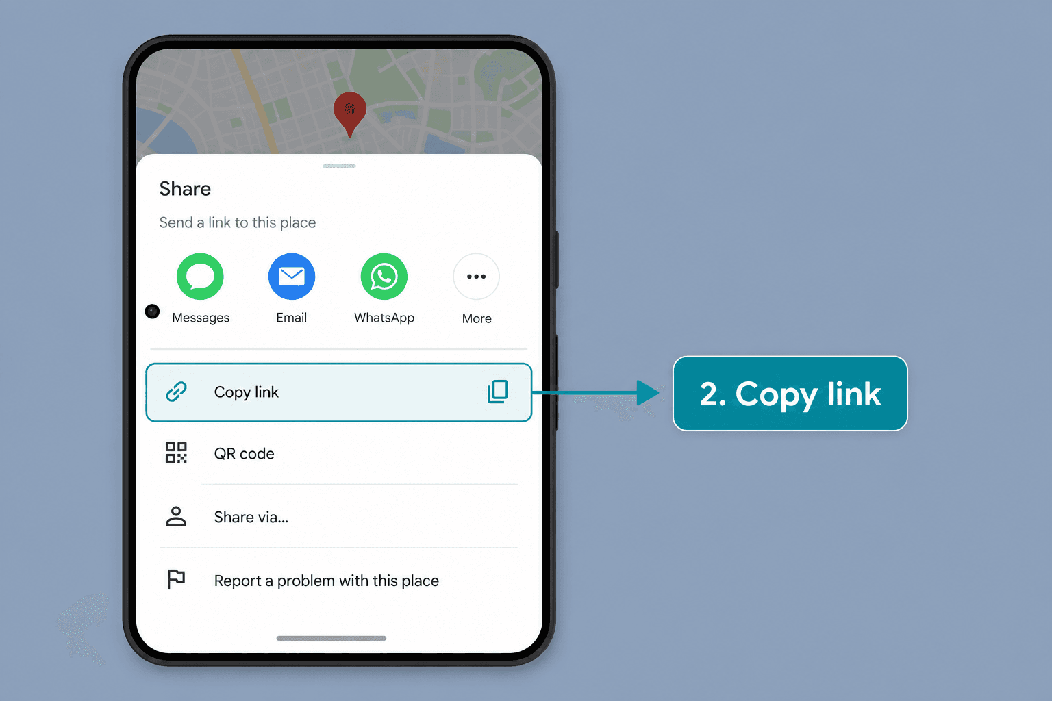 Illustration: copy the Maps link from the share sheet